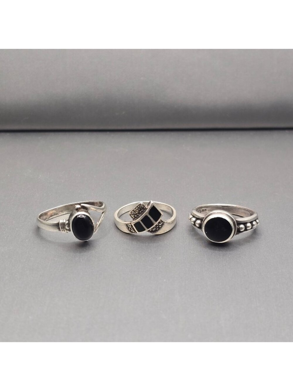 Sterling Silver Black Onyx Ring Lot 3 Vintage Statement 925 Signed Mixed Sizes